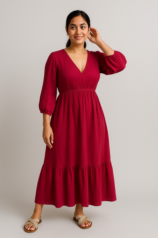 Ellara V-Neck Midi Tiered Dress