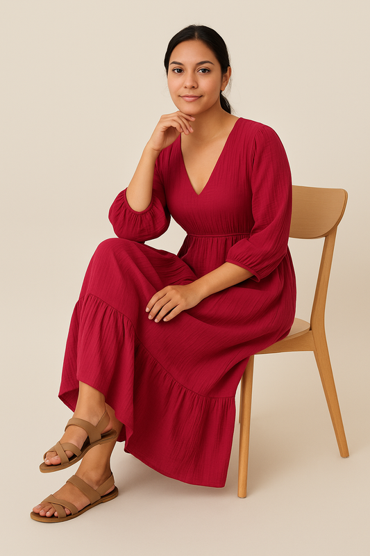 Ellara V-Neck Midi Tiered Dress