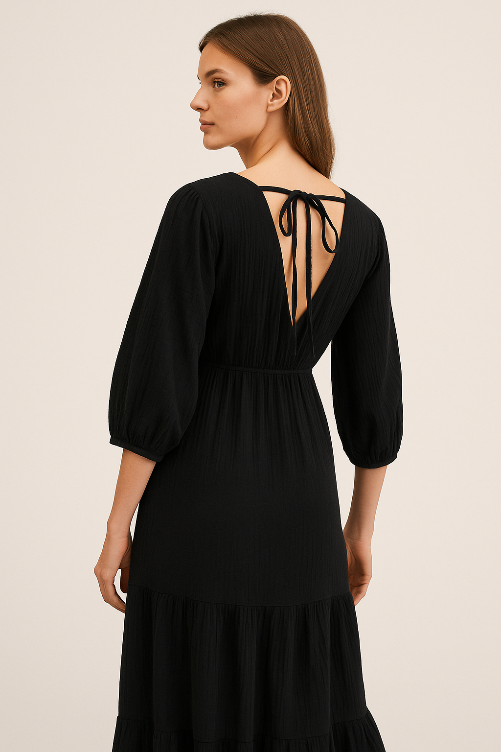 Ellara Black V-Neck Midi Dress