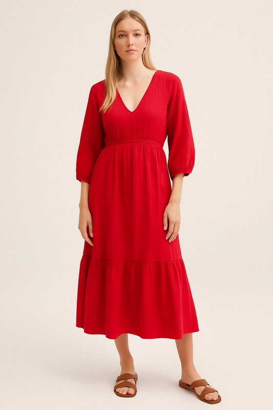 Ellara V-Neck Midi Tiered Dress