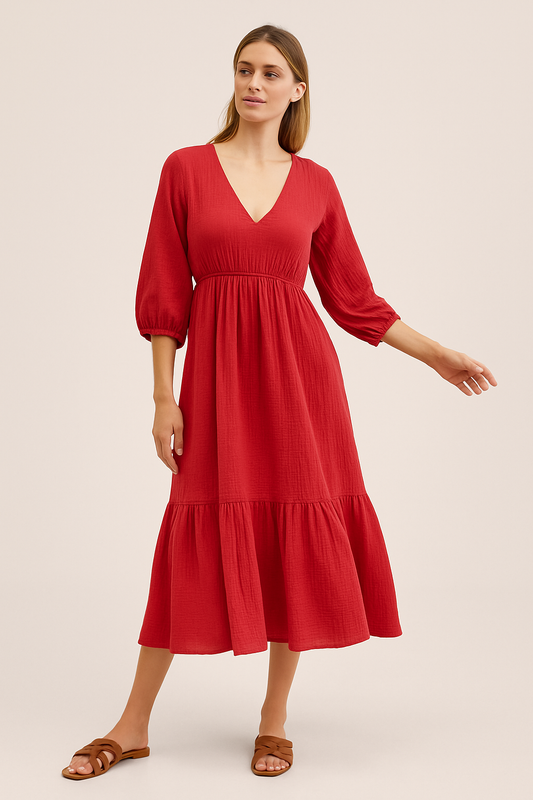 Ellara V-Neck Midi Tiered Dress