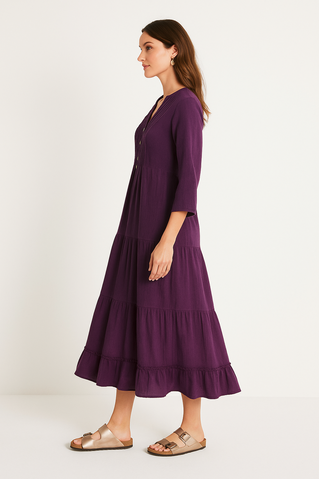 Deep Purple Tiered Maxi Dress with Pintuck details
