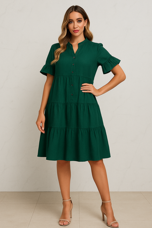 Ellara Emerald Green Tiered Babydoll Dress