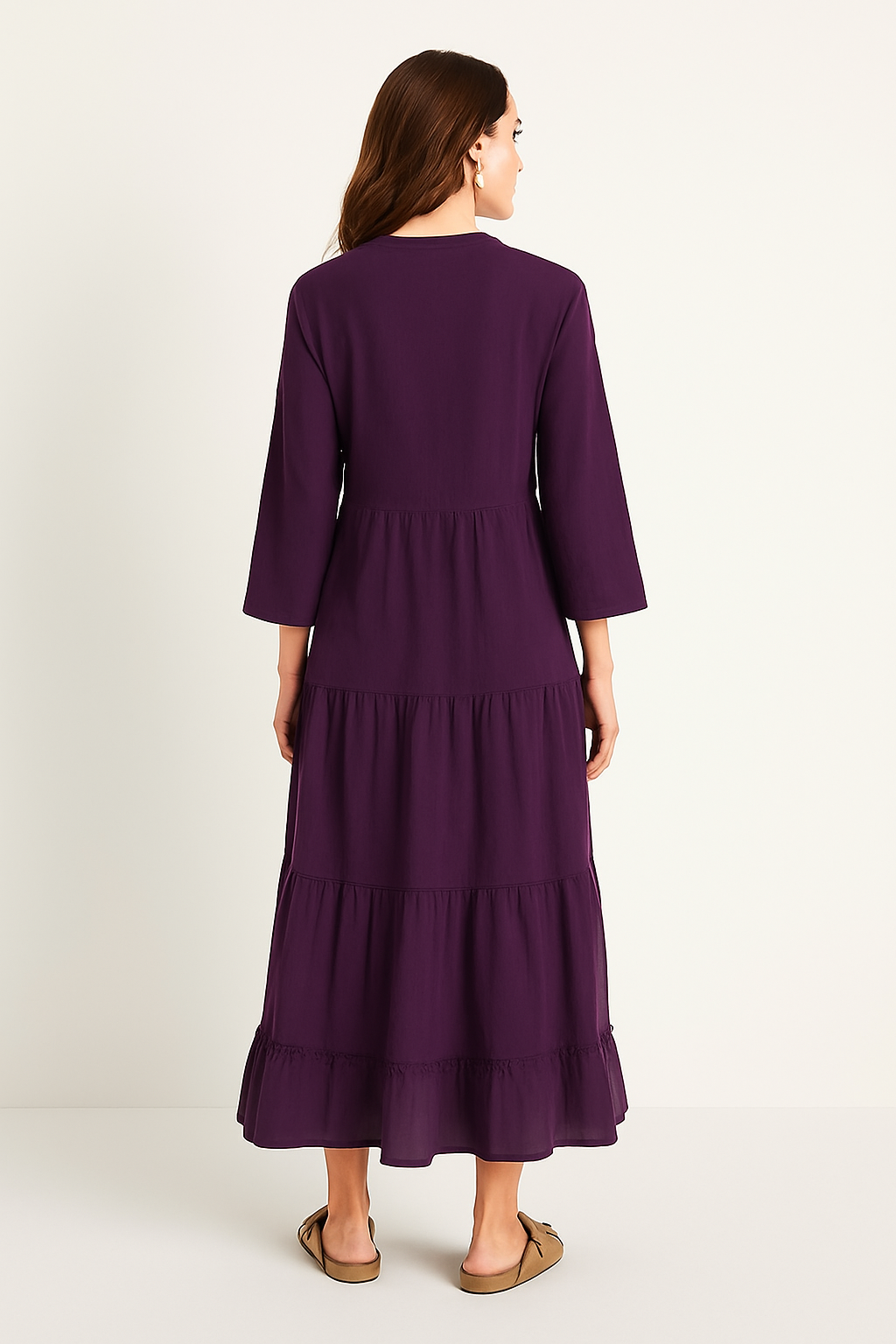 Deep Purple Tiered Maxi Dress with Pintuck details