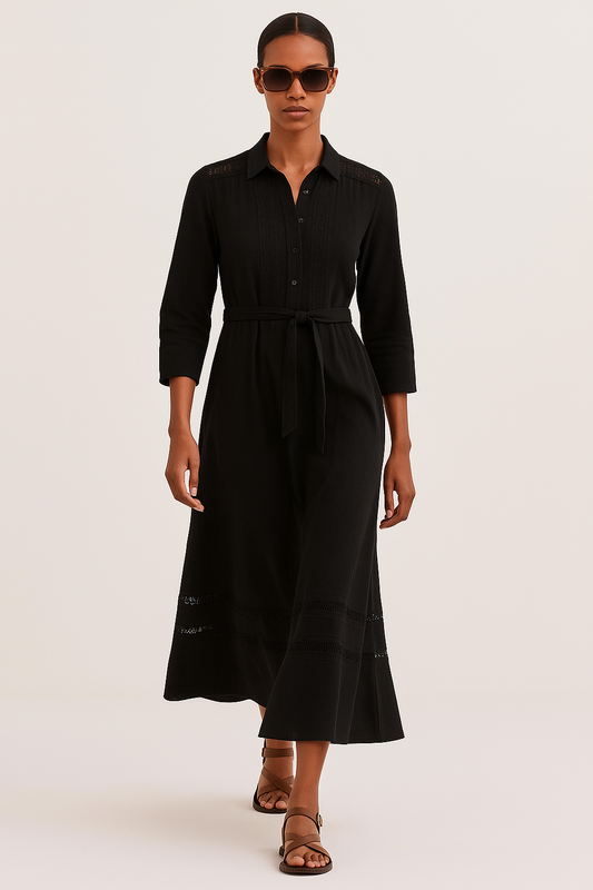 Ellara Black Ankle Length Dress with Lace Details