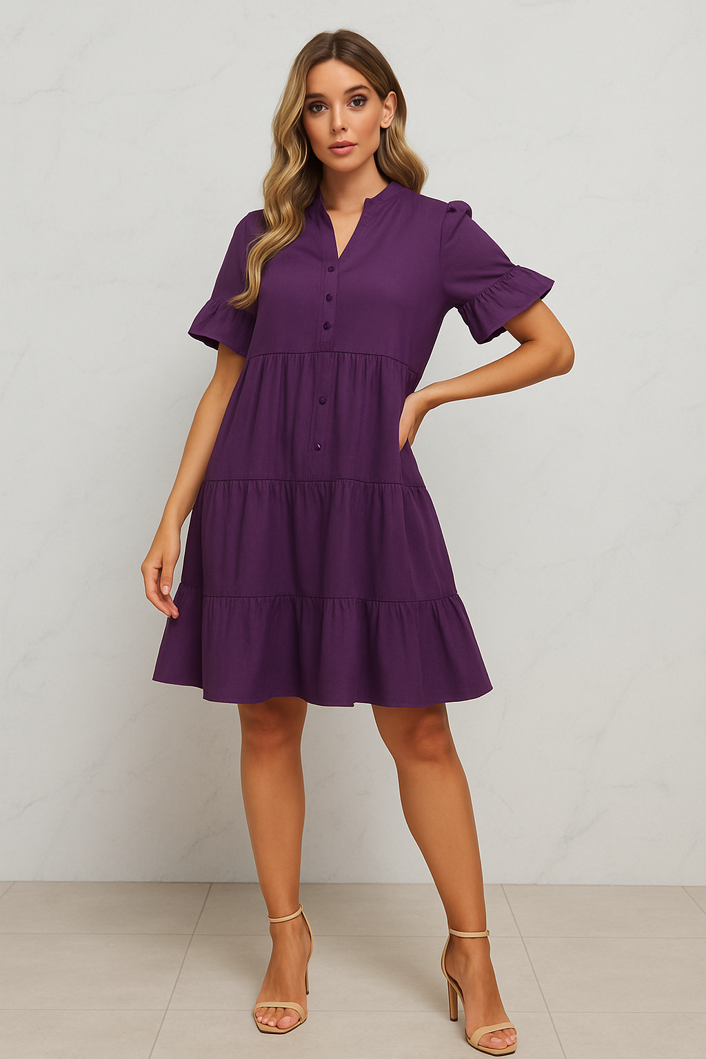 Ellara Purple Tiered Babydoll Dress