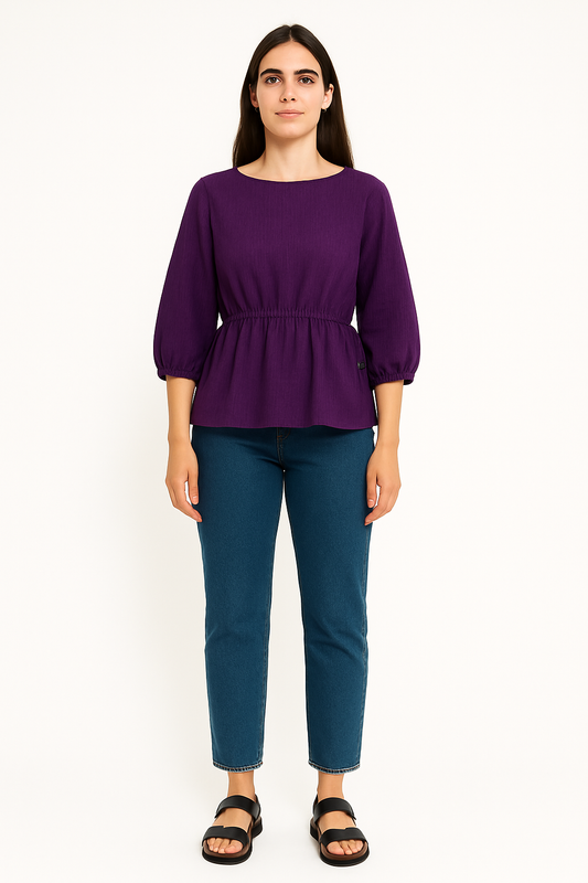 Ellara Side drawstring Round Neck Top