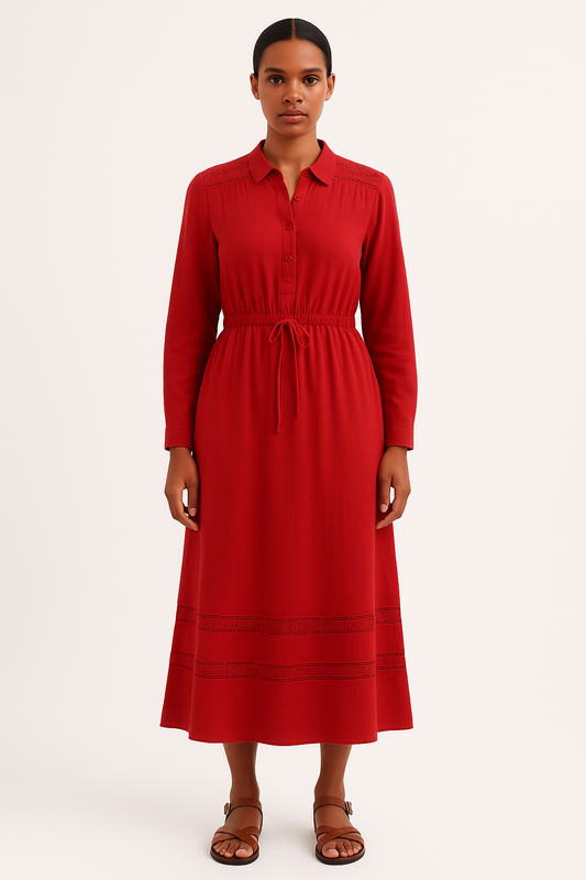 Ellara Red Ankle Length Dress with Lace Details
