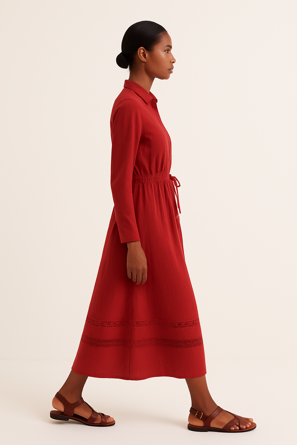 Ellara Red Ankle Length Dress with Lace Details