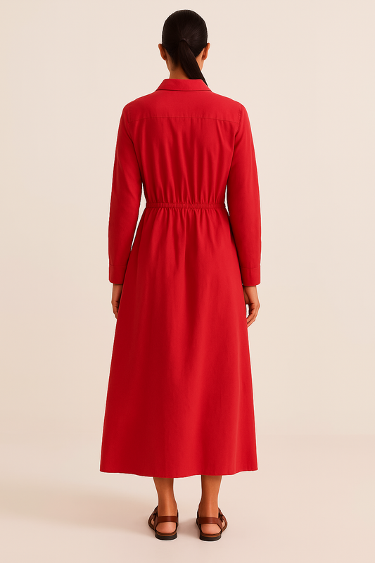 Ellara Red Ankle Length Dress with Lace Details