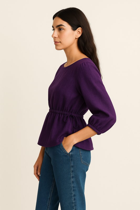 Ellara Side drawstring Round Neck Top