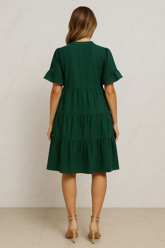 Ellara Emerald Green Tiered Babydoll Dress