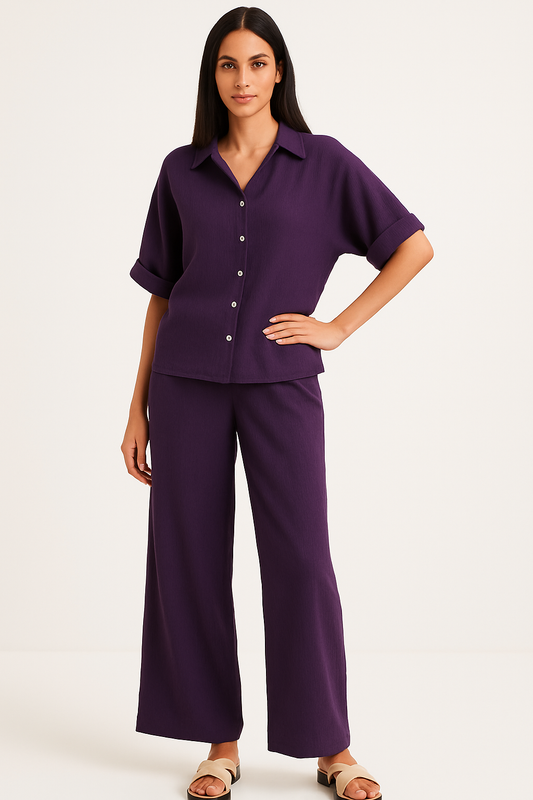 Purple Cotton Double Gauze Co-ord Set