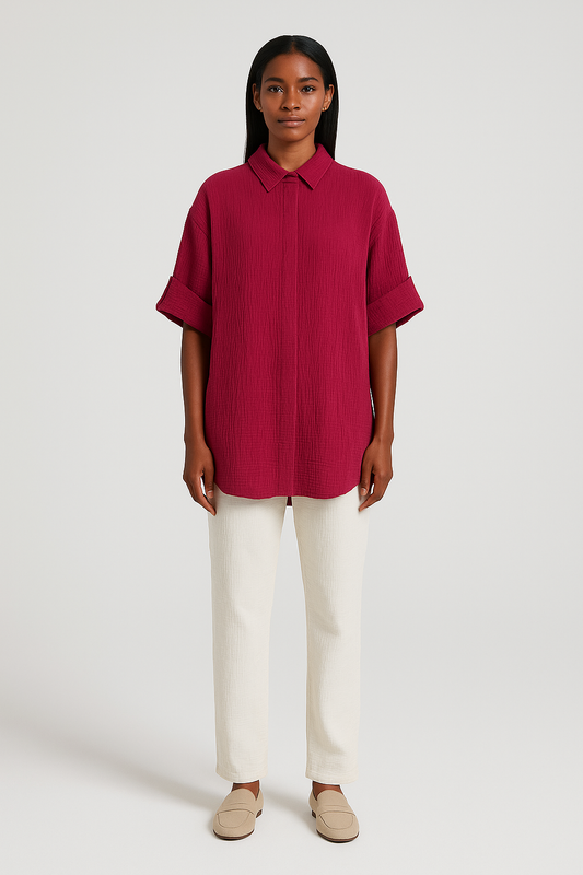 Premium Oversized Pink cotton double gauze Shirt