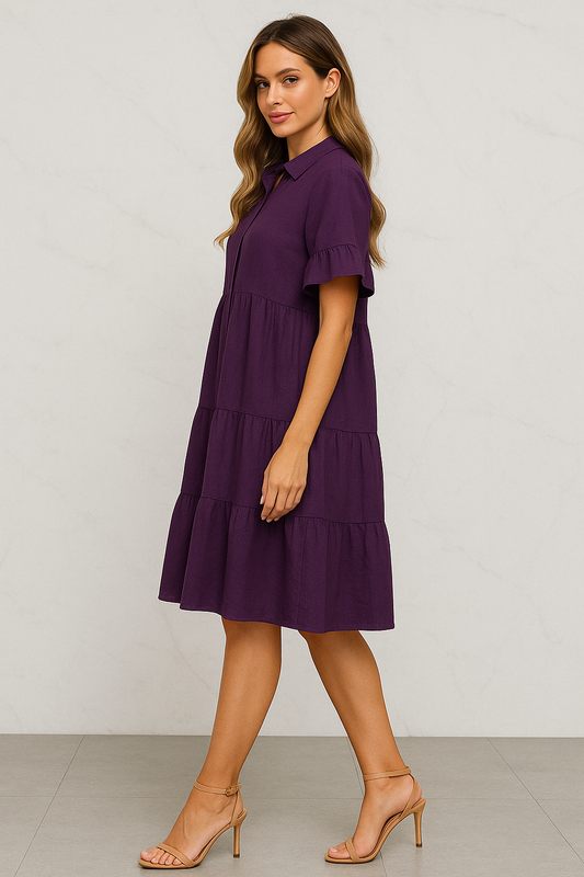 Ellara Purple Tiered Babydoll Dress