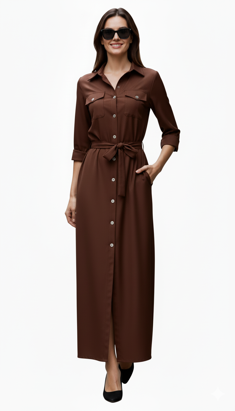 Chocolate Cotton Exquisite Shirt Dress