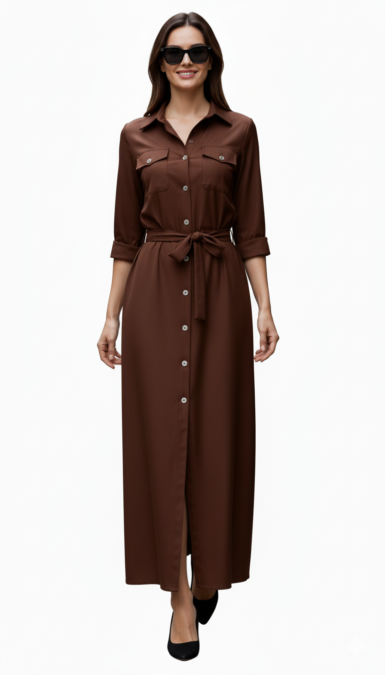 Chocolate Cotton Exquisite Shirt Dress