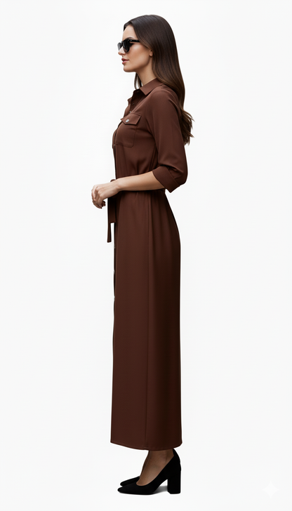 Chocolate Cotton Exquisite Shirt Dress
