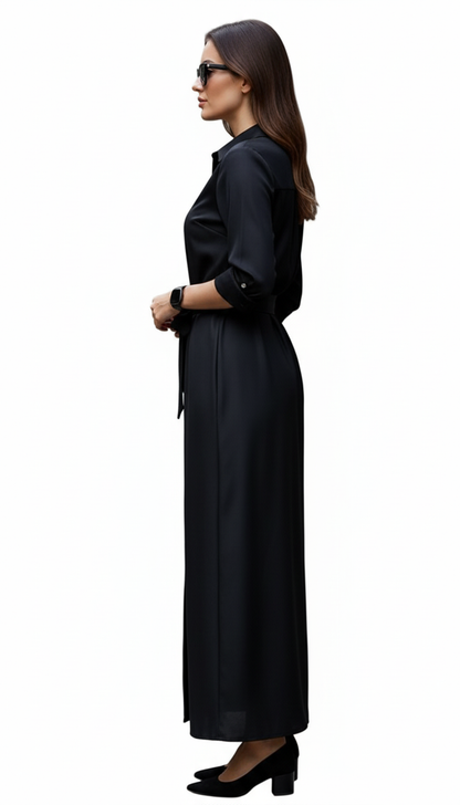 Black Cotton Exquisite Shirt Dress