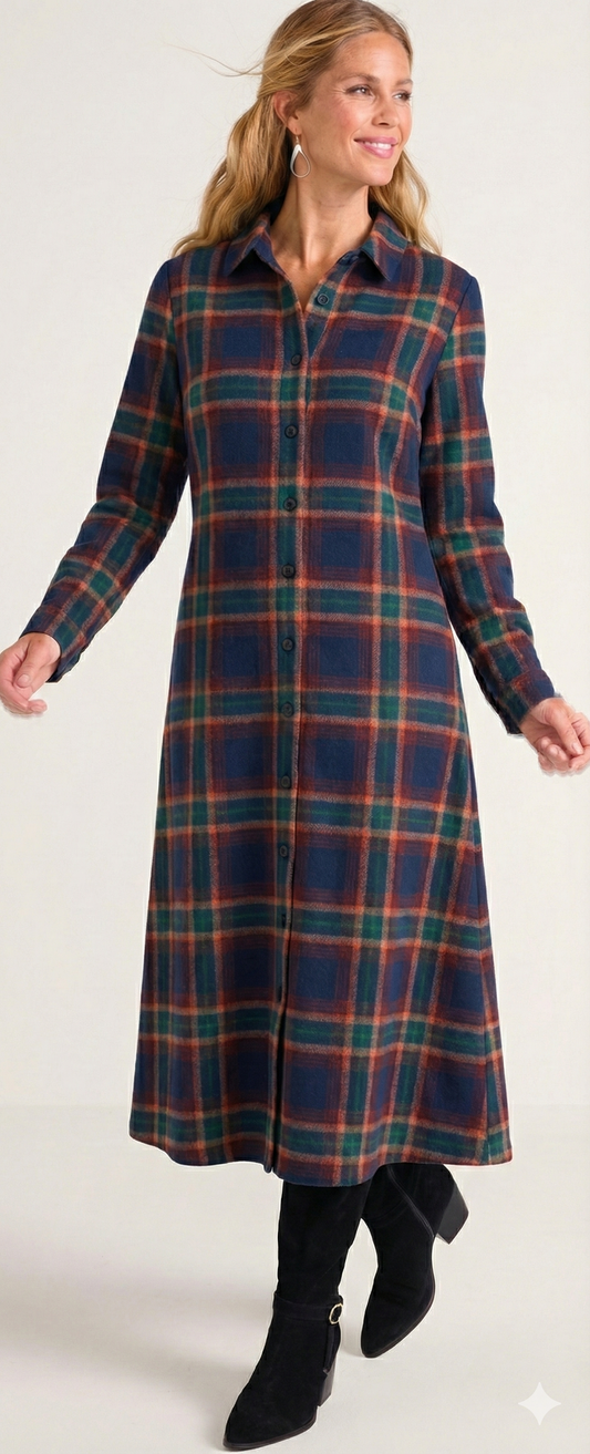 Navy Check Flannel Shirt Dress