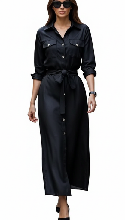 Black Cotton Exquisite Shirt Dress