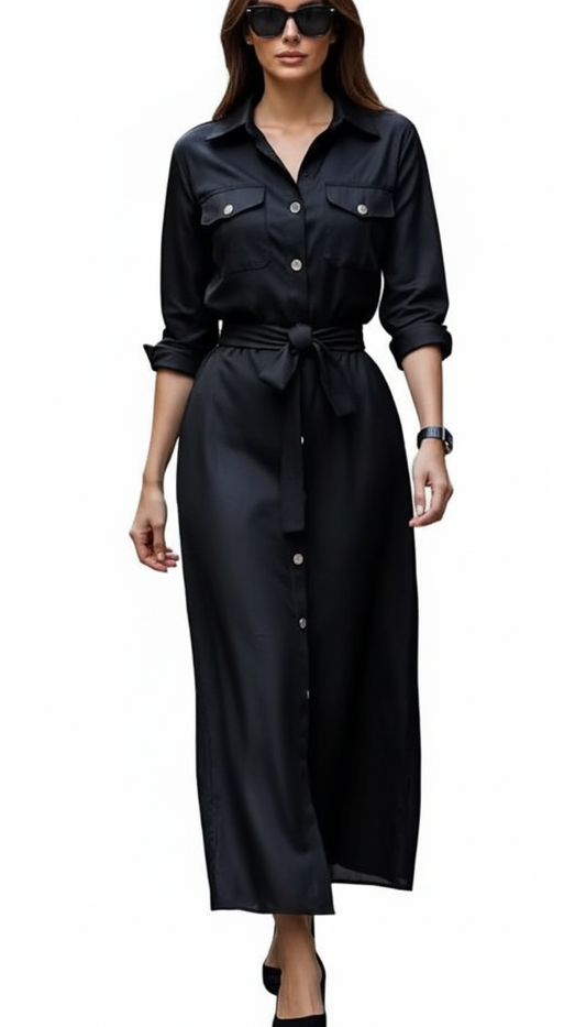 Black Cotton Exquisite Shirt Dress