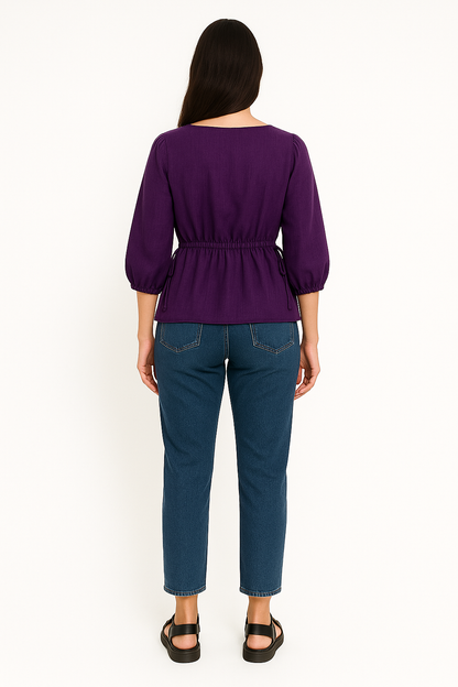 Ellara Side drawstring Round Neck Top