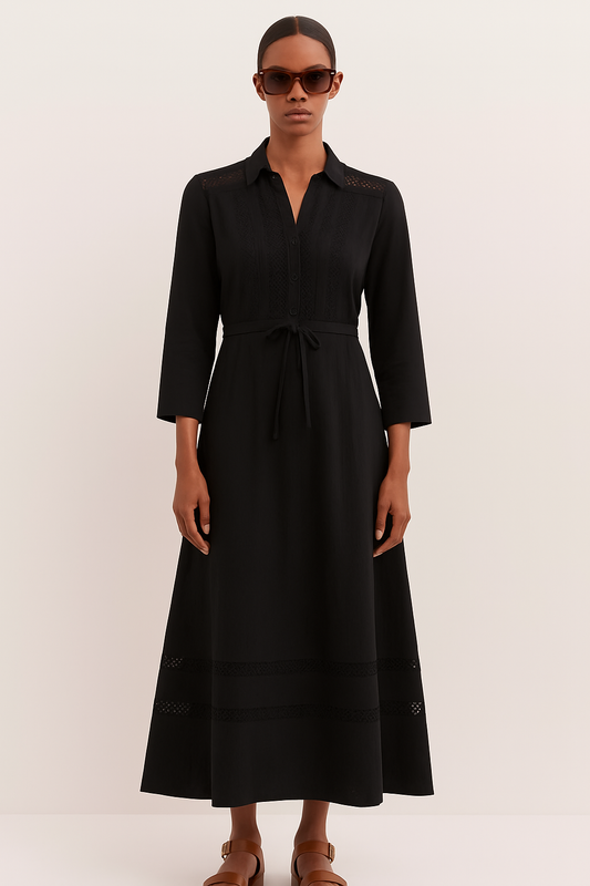 Ellara Black Ankle Length Dress with Lace Details