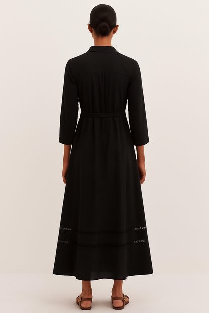 Ellara Black Ankle Length Dress with Lace Details