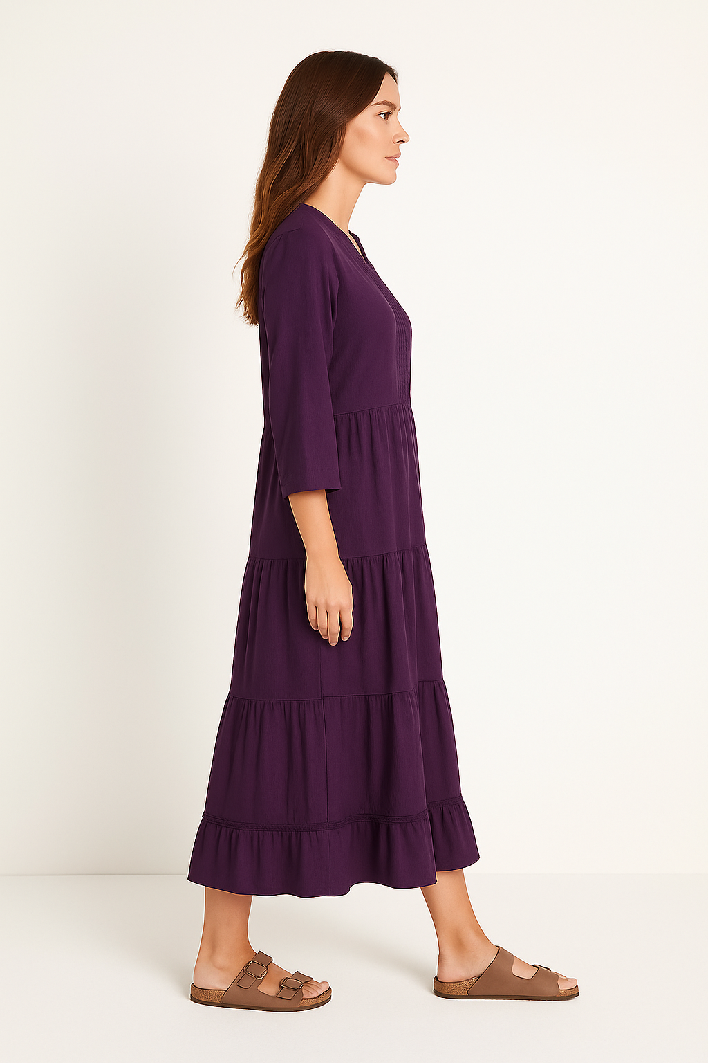 Deep Purple Tiered Maxi Dress with Pintuck details