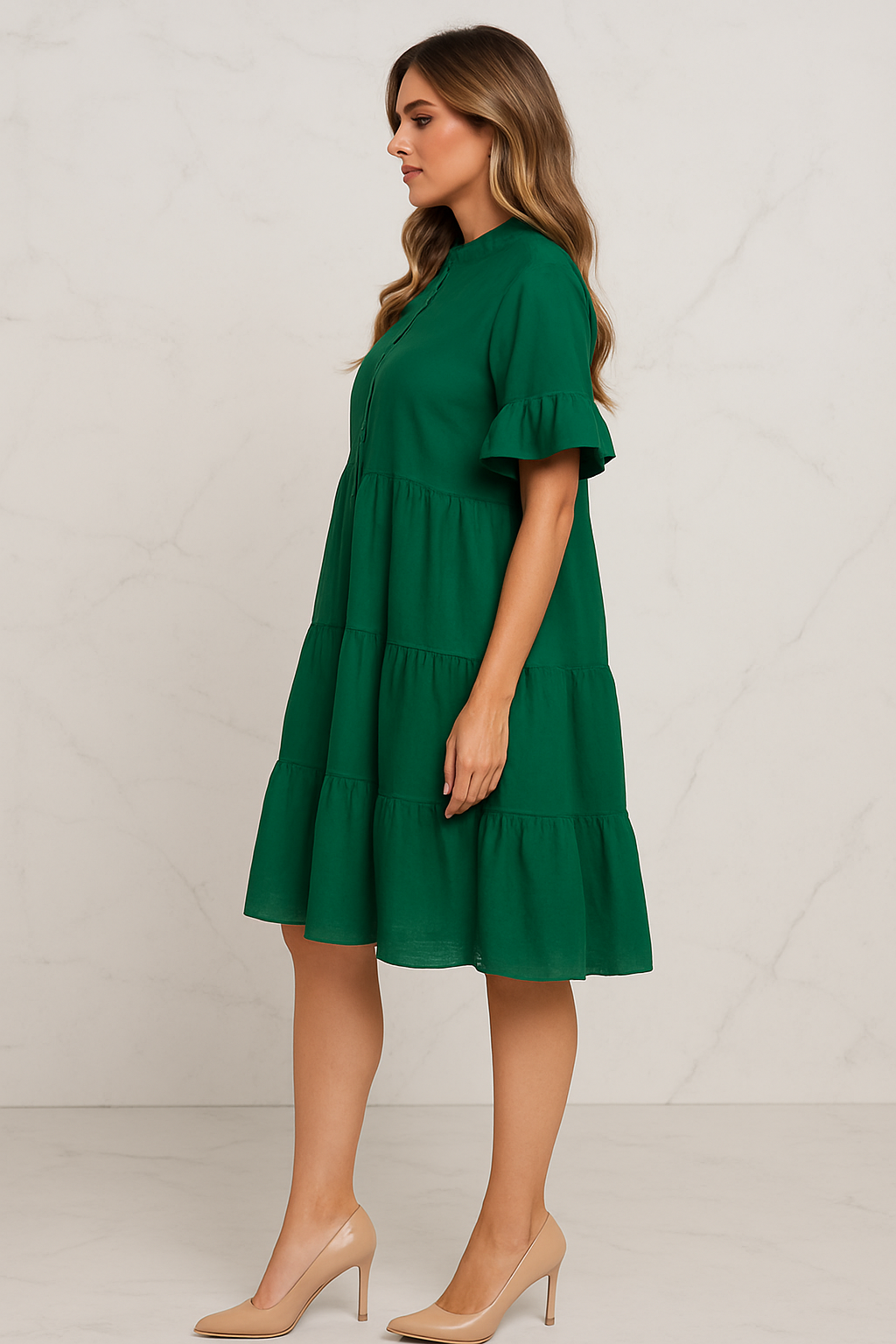 Ellara Emerald Green Tiered Babydoll Dress