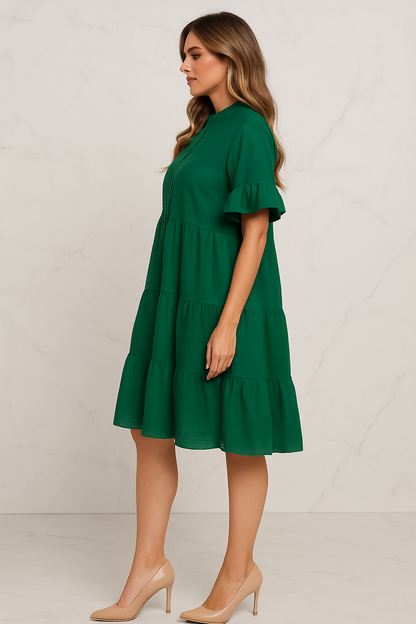 Ellara Emerald Green Tiered Babydoll Dress