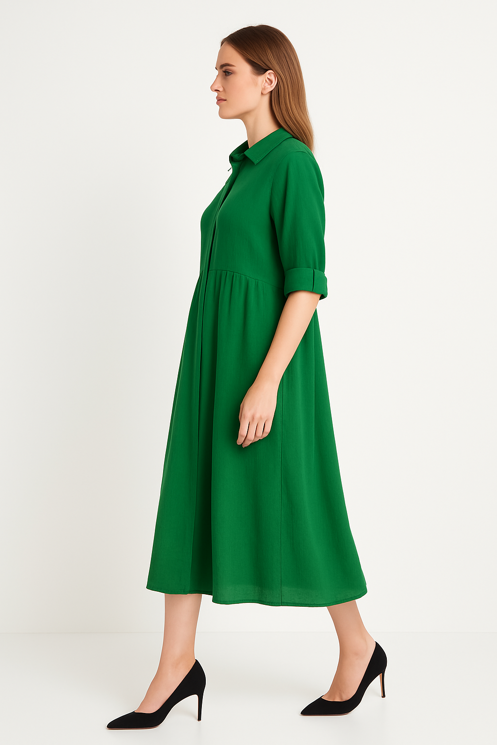 Ellara Green Midi Shirt Dress