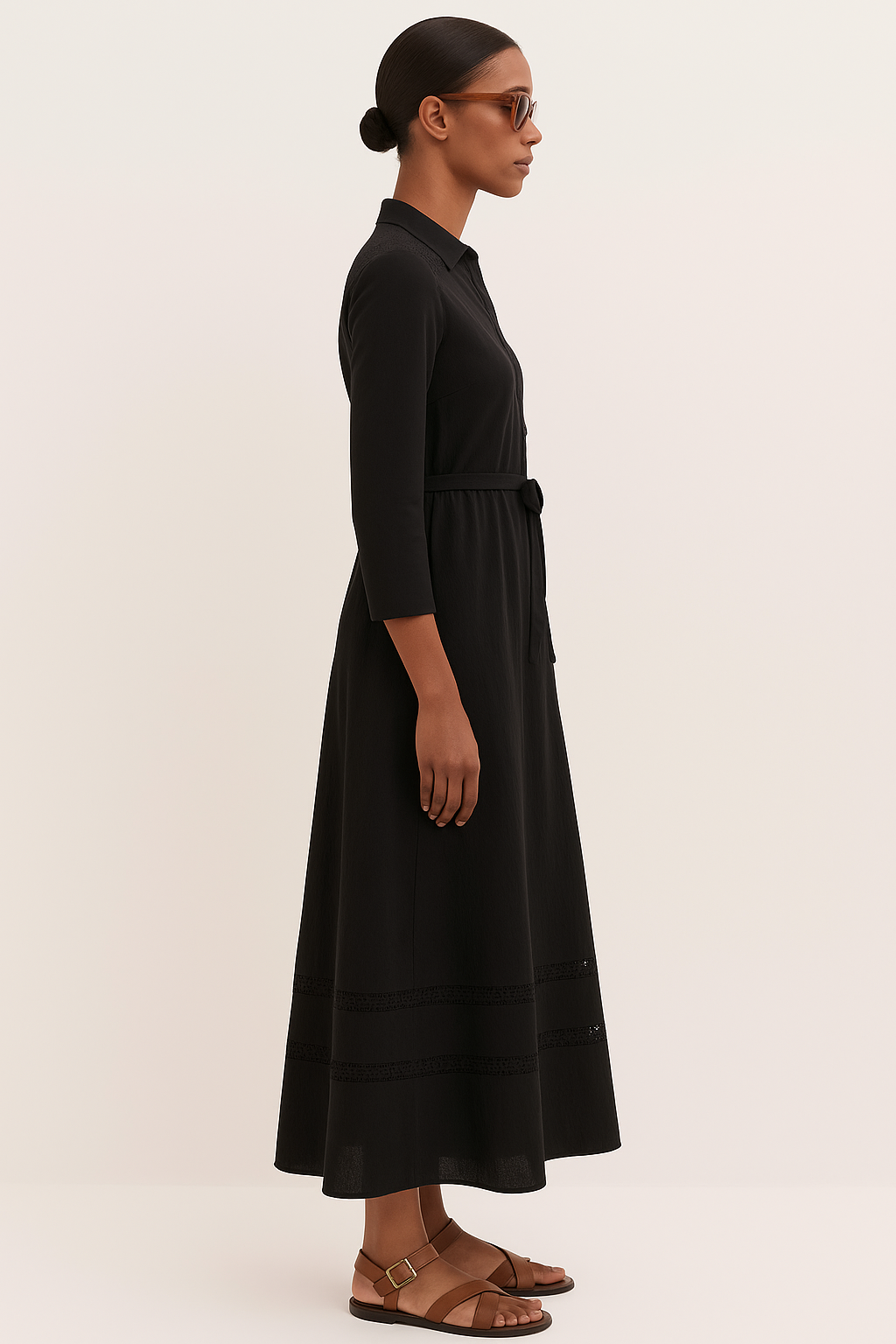 Ellara Black Ankle Length Dress with Lace Details