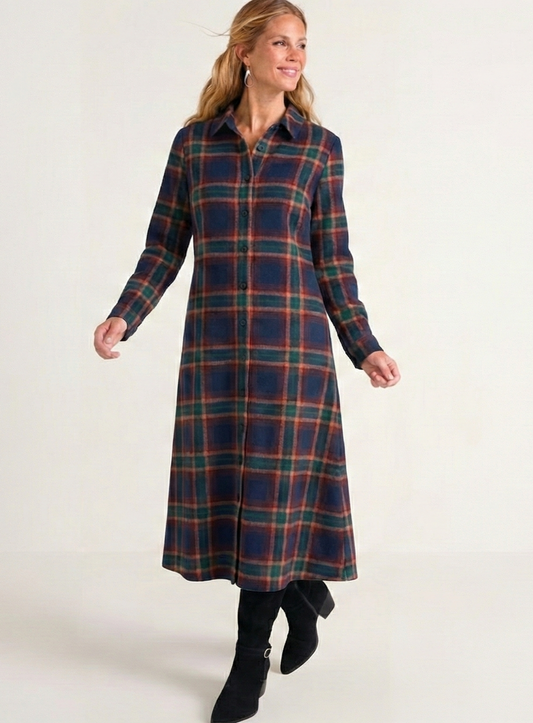 Navy Check Flannel Shirt Dress