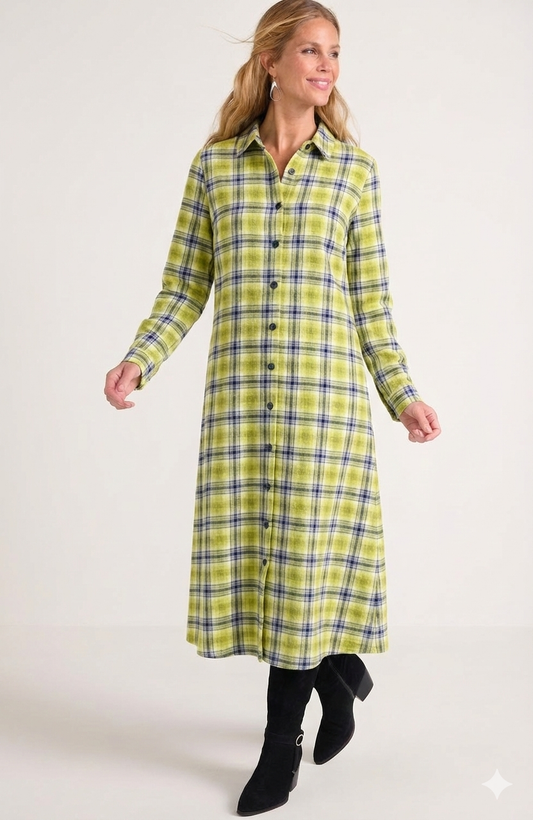 Yellow Check Flannel Shirt Dress